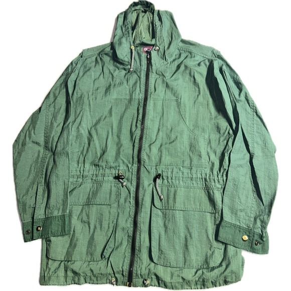 Vintage Denim & Co. Jeanswear Green Rain‎ Jacket Men's Size L Coat Full Zip Hood - Picture 1 of 4